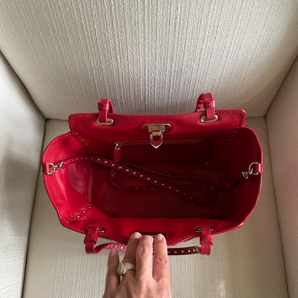 Valentino Garavani- Vitello Small Rockstud Double Handle Tote in red zebra print - Picture 6 of 11